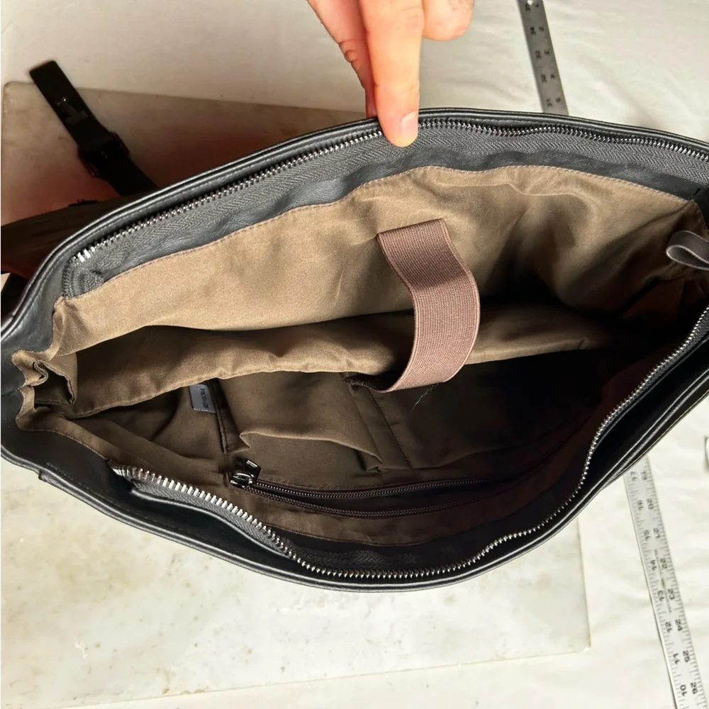 Professional Black and Dark Brown Leather Briefcase - Men's Business Bag